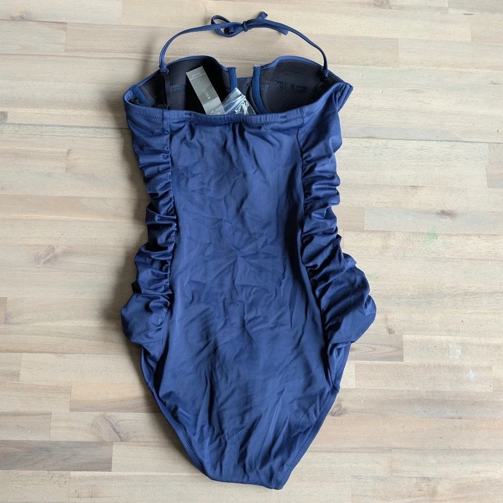 J.Crew Navy Blue Ruched Underwire Convertible One-Piece Swimsuit NWT Size‎ 6